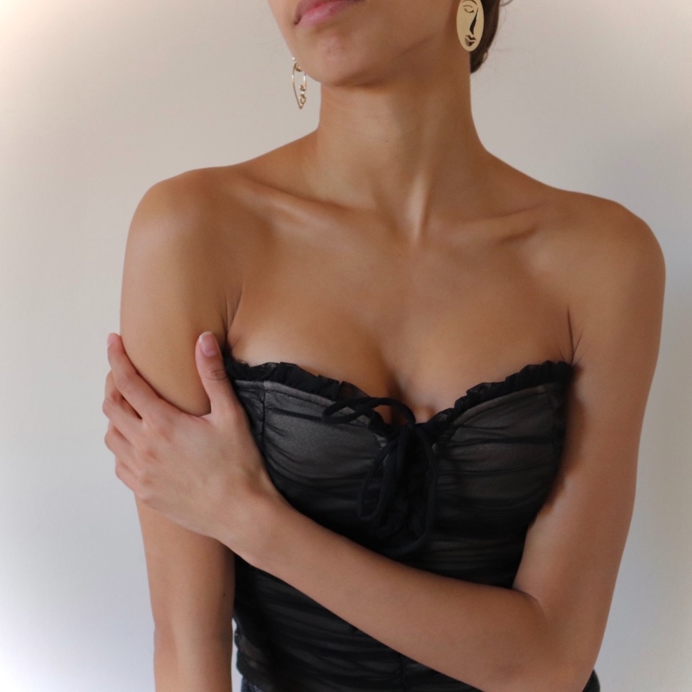 Black Mesh Strapless Top